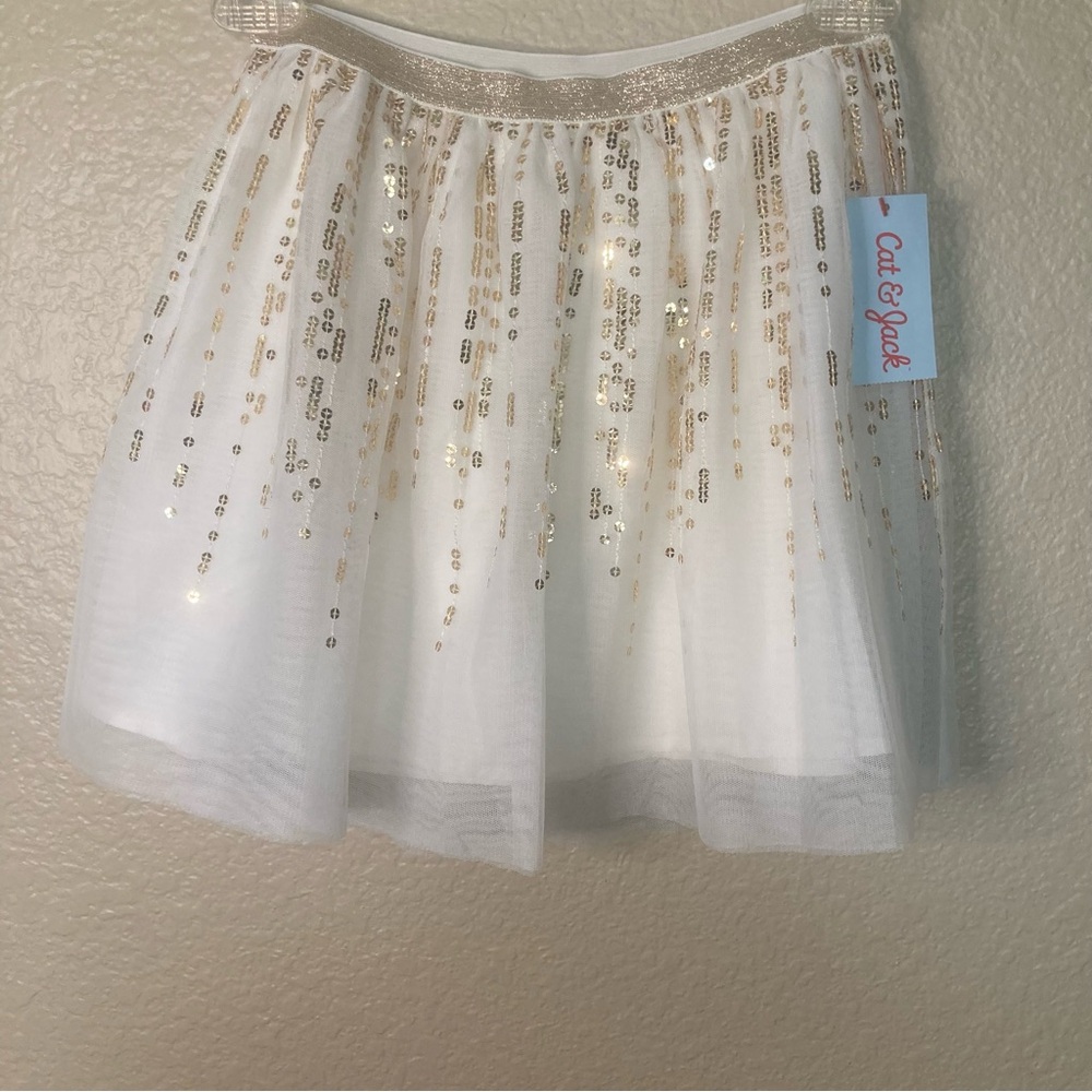 Cat & Jack Cream Gold Sequins Skirt Girls Size 7/8 Fun Sparkly Bling